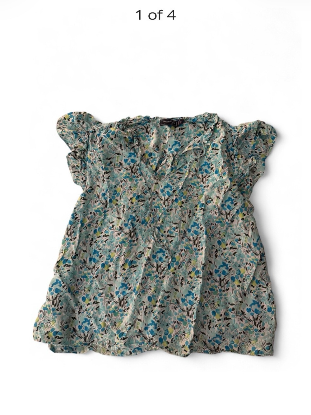 Vineyard Vines Blue Floral Ruffle Sleeve Blouse